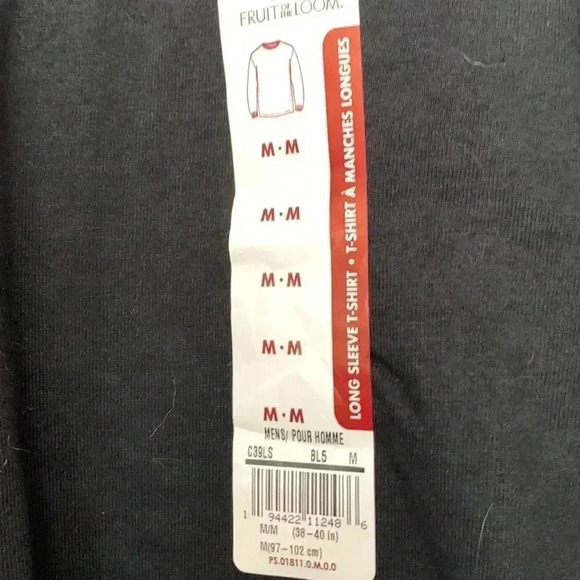 NWT Fruit  of the Loom, 100% cotton, long sleeved black T-shirt - Picture 3 of 4